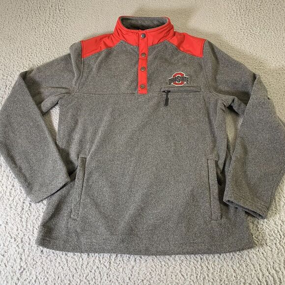Ohio State Buckeyes Fleece Sweater Mens Medium Pockets Colosseum Gray Red NCAA - Picture 3 of 13